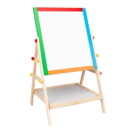 Planșă de desen pentru copii cu înălțime reglabilă - tablă magnetică din lemn cu două fețe