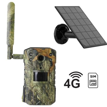 Cameră de vânătoare solară 4G SIM – live view, senzor PIR de mișcare, video QHD, mod nocturnv