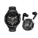   Set ceas inteligent D21 negru – Ceas inteligent, căști wireless, curea din silicon și curea din piele