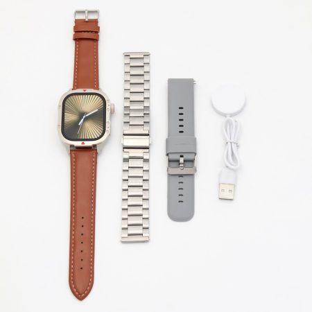 Ceas inteligent ZTfit ZT09-HM – argintiu, cu curea din silicon argintiu, metal argintiu și piele maro