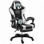   Scaun de gaming Likeregal 920 cu suport pentru picioare, funcție de masaj, alb