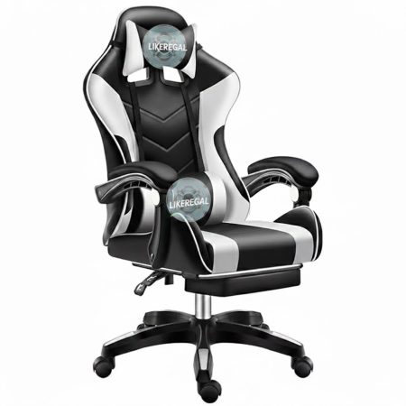 Scaun de gaming Likeregal 920 cu suport pentru picioare, funcție de masaj, alb