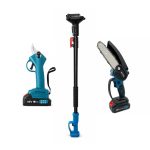   Set de grădinărit Rextool cu foarfecă pentru crengi la înălțime, foarfecă de tăiat și ferăstrău, cu prelungitor telescopic reglabil între 107 și 117 cm