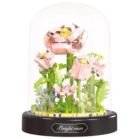 Balody Mini Blocks – Trandafir deschis sub clopot de sticlă (set 365 piese)