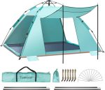   Cort de plajă automat Temaster 3-4 persoane cu 3 copertine - protecție UV 50+, 220 × 200 × 130 cm