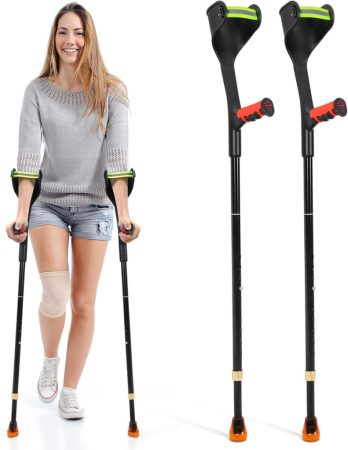 ELorgzem Folding Forearm Crutch Set - Set de 2, înălțime reglabilă, design ergonomic, mâner roșu ELorgzem Folding Forearm Crutch Set - Set de 2, înălțime reglabilă, design ergonomic, mâner roșu