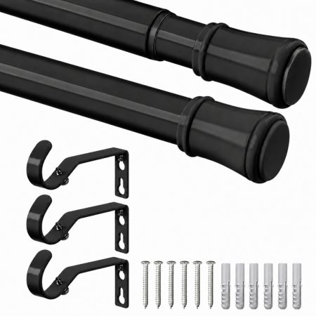 Bară de perdele modulara Zindoo, neagră, 86–310 cm, cu 3 console de susținere