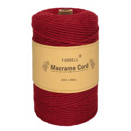 Fir de macrame Forbell, de culoare bordó, pentru lucrări creative de artizanat, 2 mm × 300 m