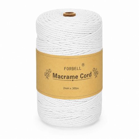 Fir de macrame alb Forbell pentru lucrări creative de artizanat, 2 mm × 300 m Fir de macrame alb Forbell pentru lucrări creative de artizanat, 2 mm × 300 m