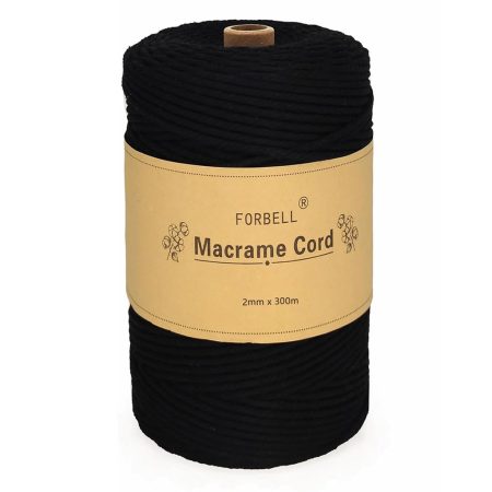 Fir de macrame negru Forbell pentru lucrări creative de artizanat, 2 mm × 300 m Fir de macrame negru Forbell pentru lucrări creative de artizanat, 2 mm × 300 m