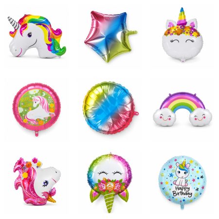 Set de baloane din folie cu unicorni umplute cu heliu „Happy Ever Day”, 9 bucăți