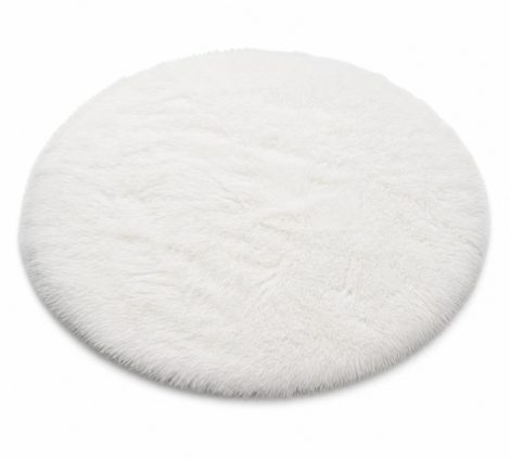 Covor din blană sintetică albă și pufoasă, Ø 85 cm, de formă circulară Covor din blană sintetică albă și pufoasă, Ø 85 cm, de formă circulară