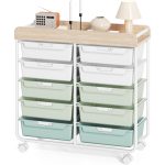   Cărucior de depozitare cu roți KINGRACK cu 10 sertare, verde