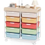   Cărucior de depozitare cu roți KINGRACK cu 10 sertare, colorat
