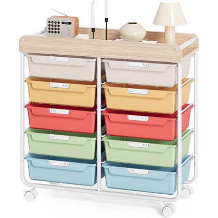 Cărucior de depozitare cu roți KINGRACK cu 10 sertare, colorat