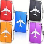   Simply Joy - Set de 5 etichete pentru bagaje (multicolor, model avion, aluminiu/oțel, 7,5 × 4,4 cm)
