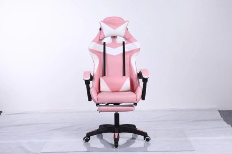 Scaun RACING PRO X Gamer cu suport pentru picioare -alb-roz