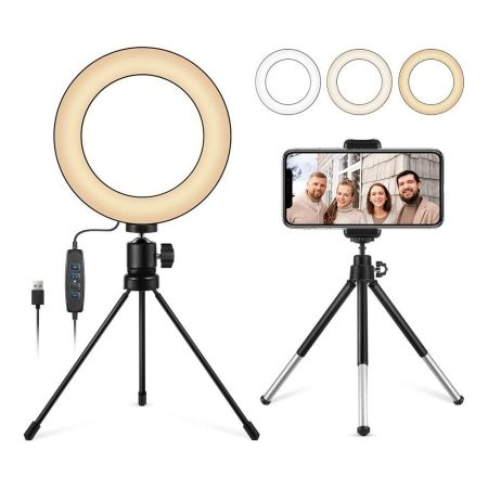 Lumină pentru selfie LED Openuye de 6 inci cu suport pentru telefon