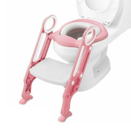 Scaun toaletă pentru copii Bamny cu trepte- alb roz