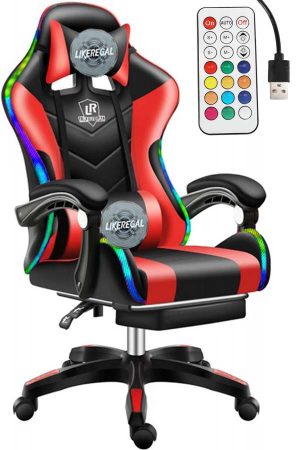 Scaun gamer de masaj Likeregal 920 LED cu suport pentru picioare-roșu