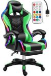   Scaun gamer de masaj Likeregal 920 LED cu suport pentru picioare- verde