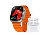   Ceas inteligent X90 portocaliu + căști - cadou cu curea albă