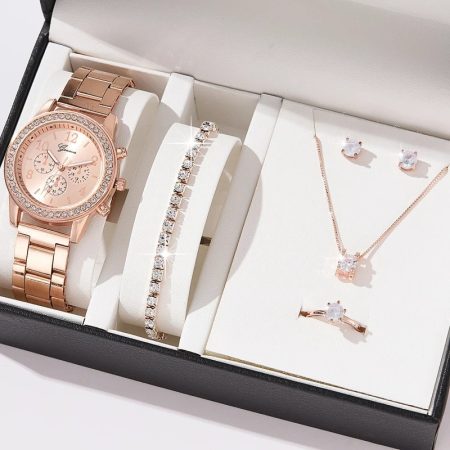 Set de bijuterii de lux 5 piese pentru femei, culoare rosegold