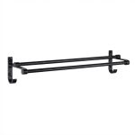   Suport dublu pentru prosoape 80 cm – negru, fără găurire, din aluminiu