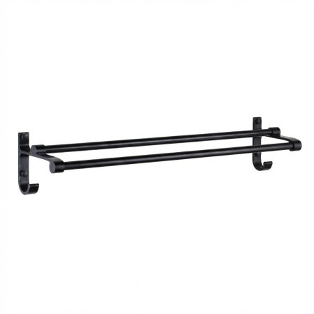 Suport dublu pentru prosoape 80 cm – negru, fără găurire, din aluminiu