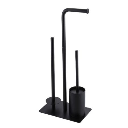 Suport vertical pentru hârtie igienică și perie WC – negru, oțel inoxidabil