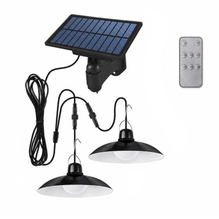 Lampă suspendată de exterior cu panou solar, cu 2 becuri și telecomandă