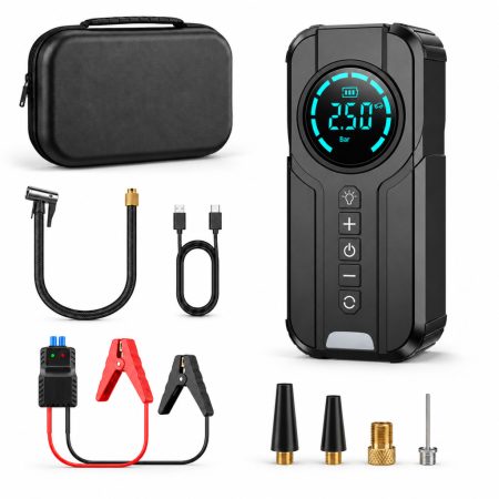 Powerbank multifuncțional 5-în-1 pentru mașină, cu compresor digital – 1000 A, cu lanternă LED Powerbank multifuncțional 5-în-1 pentru mașină, cu compresor digital – 1000 A, cu lanternă LED