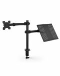   Suport de birou cu două brațe pentru monitoare și laptopuri, pentru ecrane de 10–32 colos, cu sistem de fixare prin prindere