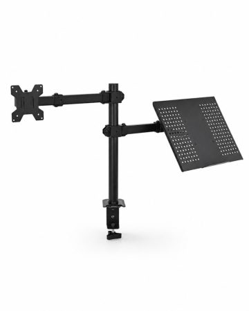 Suport de birou cu două brațe pentru monitoare și laptopuri, pentru ecrane de 10–32 colos, cu sistem de fixare prin prindere Suport de birou cu două brațe pentru monitoare și laptopuri, pentru ecrane de 10–32 colos, cu sistem de fixare prin prindere