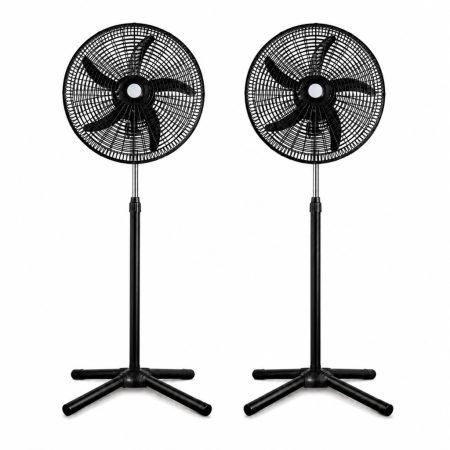 Set de 2 ventilatoare de podea de 18 colos – cu 5 pale, 3 trepte de viteză, înălțime reglabilă între 104 și 132 cm, negru
