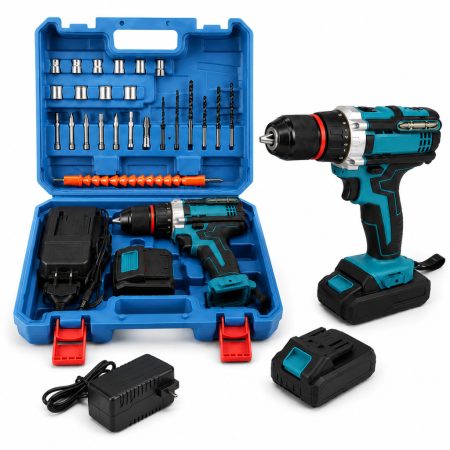 Mașină de găurit și înșurubat Rextool cu două baterii și mandrină metalică Mașină de găurit și înșurubat Rextool cu două baterii și mandrină metalică
