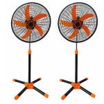   Set de 2 ventilatoare de podea de 18 colos – cu 5 pale, 3 trepte de viteză, înălțime reglabilă între 104 și 132 cm, portocaliu