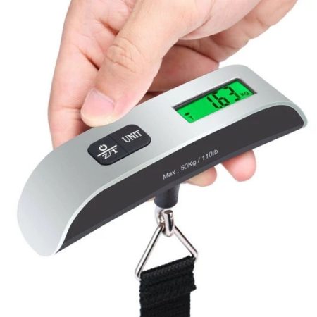 Cântar digital pentru valize cu afișaj LCD, 50 kg, argintiu-negru Cântar digital pentru valize cu afișaj LCD, 50 kg, argintiu-negru