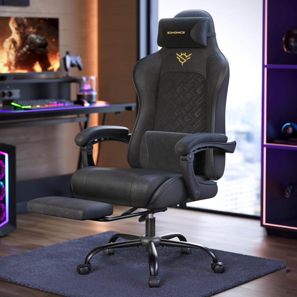 SONGMICS OBG079B01 gamer szék kihúzható lábtartóval