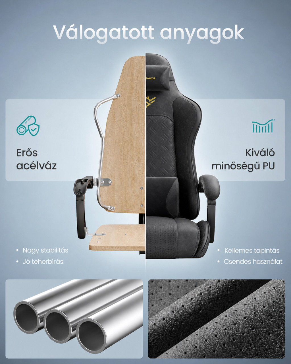 SONGMICS gamer szék acélváza és PU kárpitja